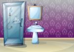 Cartoon  Illustration Interior Bathroom Stock Photo