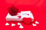 Valentines Gift Box With A Red Bow On Red Background Image Of Va Stock Photo