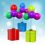 Balloons With Presents Mean Birthday Presents Or Colourful Party Stock Photo