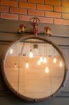 Vintage Mirror Decorated On Old Style Wall Stock Photo