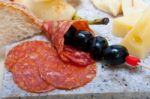 Mix Cold Cut On A Stone With Fresh Pears Stock Photo