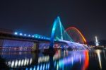 Rainbow Fountain Show At Expo Bridge In South Korea Stock Photo