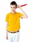 Schoolboy Holding Pencil Stock Photo