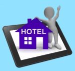 Hotel House Tablet Shows Vacation Accommodation And Rooms Stock Photo