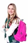 Half Length Shot Of Student With Backpack Stock Photo