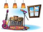 Cartoon  Illustration Interior Music Room With Separated Layers Stock Photo