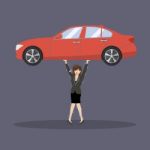 Business Woman Carry A Heavy Car Stock Photo