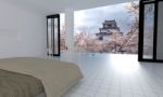 Japan Style Interior With Sakura Flower Tree-3d Rendering Stock Photo