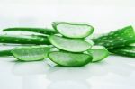 Aloe Vera Fresh Leaves With Slices Aloe Vera Gel. Isolated Over Stock Photo