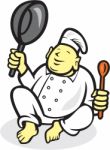 Fat Buddha Chef Cook Sitting Cartoon Stock Photo