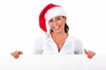 Santa Girl Behind White Board Stock Photo