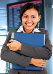 Business Lady Hugging Laptop Stock Photo