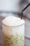 Iced Green Tea With Microfoam Stock Photo