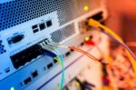 Fiber Optic With Servers In A Technology Data Center Stock Photo