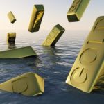 Gold Bar Sinking Showing Depression Stock Photo