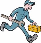 Mechanic Carrying Toolbox Spanner Isolated Cartoon Stock Photo