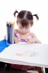 Asian Girl Drawing Picture Stock Photo