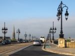 Traffic Passing Over The River Garonne In Bordeaux Stock Photo