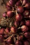 Shallots Still Life Wood Background Close Up Stock Photo