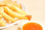 French Fried Dipped Sauce On Light Table Stock Photo