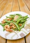 Thai-food Fried Shrimp, Pork And Sweet Peas Stock Photo