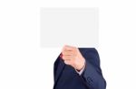 Businessman Holding Blank Paper Stock Photo