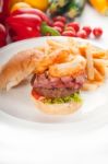 Classic Hamburger Sandwich And Fries Stock Photo