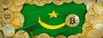 Bitcoins Gold Around Mauritania  Flag And Pickaxe On The Left.3d Stock Photo