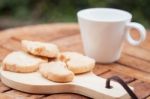 Cashew Cookies With Coffee Cup Stock Photo