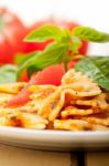 Italian Pasta Farfalle Butterfly Bow-tie And Tomato Sauce Stock Photo