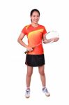 Badminton Player Isolated On White Background Stock Photo