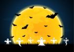 Halloween White Ghost Moon Bat Graveyard Stock Photo