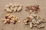 Peanuts On A Burlap Background Stock Photo