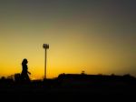 Silhouette Teen Age Run Together  Track Stock Photo