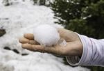 Holding Snow Ball  In One Hand Stock Photo