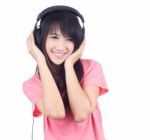 Woman  And Headphone Stock Photo