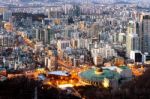 View Of Downtown Cityscape And Seoul Tower In Seoul, South Korea Stock Photo