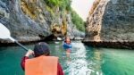 Group Of Tourists On A Kayak Stock Photo