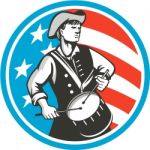 American Patriot Drummer Usa Flag Circle Retro Stock Photo