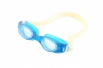 Side Blue Rubber Frame Goggle On White Background Stock Photo