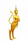 Golden Kinaree Isolated On White Background, Thai Myth Animal Art Stock Photo