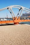 Colorful Bridge At The Docks In Lisbon, Portugal Stock Photo