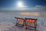 Wood Chairs Beach At Sea Side With Beautiful Sun Light On Clear Stock Photo