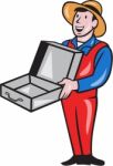 Man Holding Empty Open Suitcase Cartoon Stock Photo