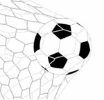 Soccer Football In Goal Net Stock Photo