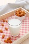 Almond Milk With Almonds Stock Photo