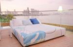 Cozy Outdoor Bedroom In Sunset Stock Photo