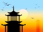 Pagoda Silhouette Represents Zen Japanese And Profile Stock Photo