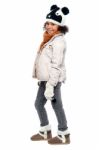 Cute Girl Winter Portrait, Full Length Shot Stock Photo