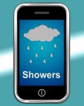 Showers On Phone Means Rain Rainy Weather Stock Photo